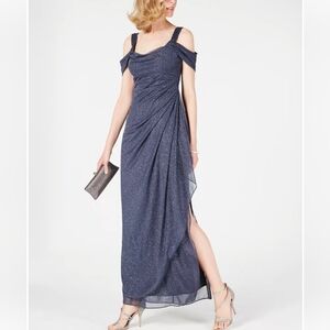 Women's Cold-shoulder Draped Metallic Gown from Macy's
